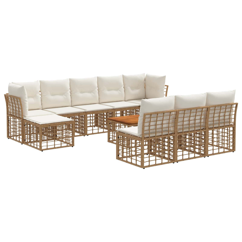 Conjunto de sofás de exterior 11 pcs Natural y Crema Poliéster