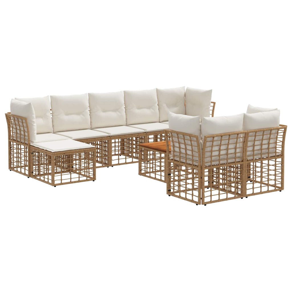 Conjunto de sofás de exterior 10 pcs Natural y Crema Poliéster