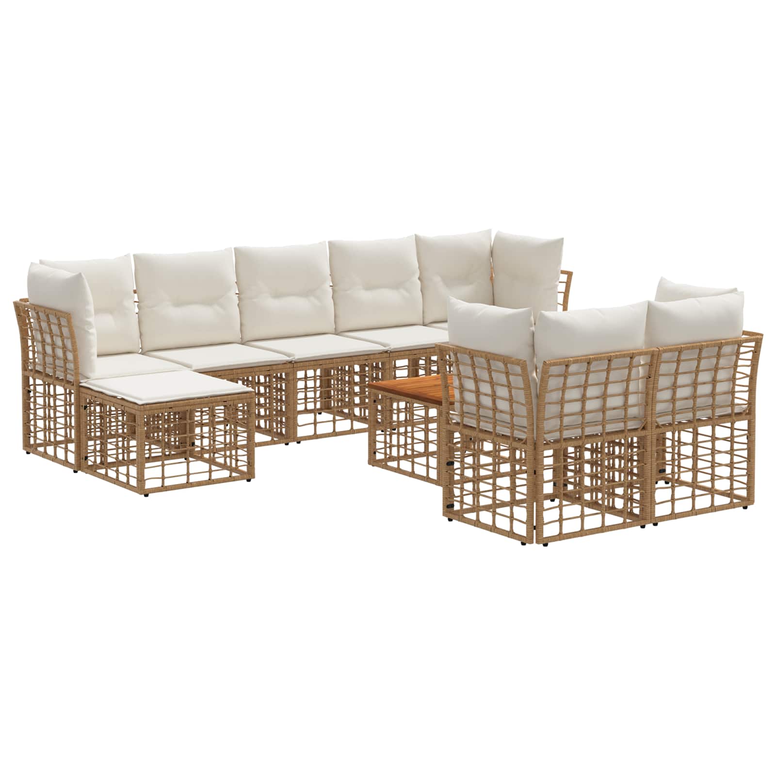 Conjunto de sofás de exterior 10 pcs Natural y Crema Poliéster