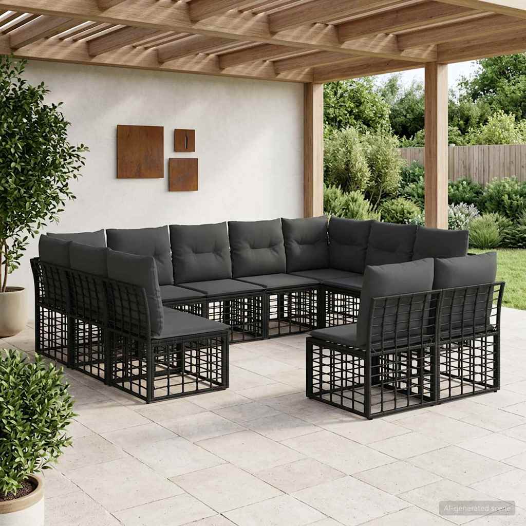 Conjunto de sofás de exterior 12 pcs Natural y Crema Poliéster