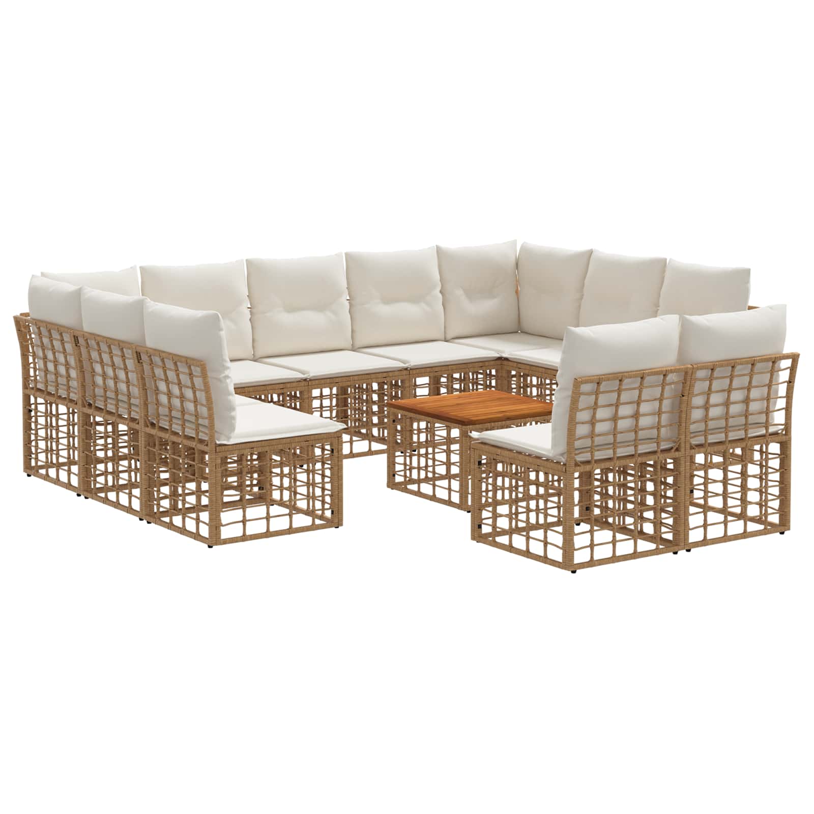 Conjunto de sofás de exterior 12 pcs Natural y Crema Poliéster