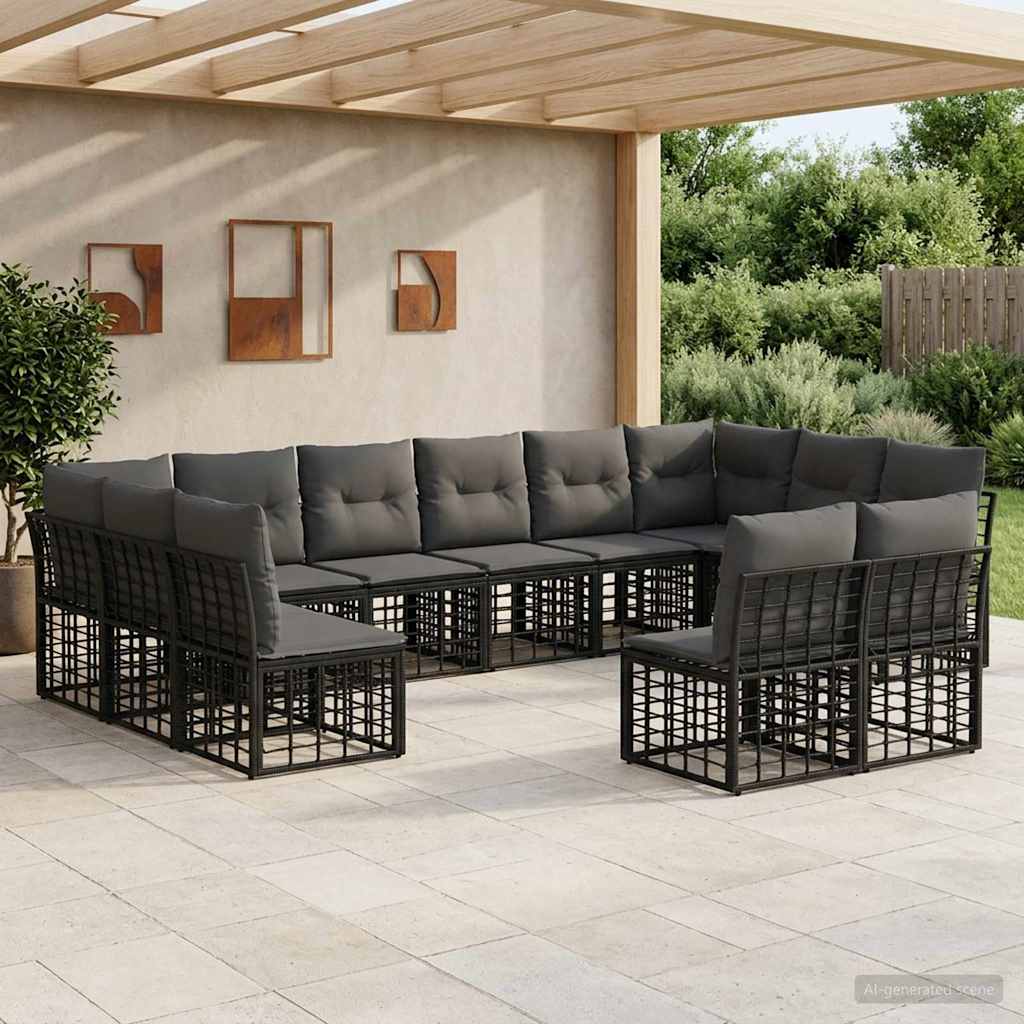 Conjunto de sofás de exterior 13 pcs Natural y Crema Poliéster