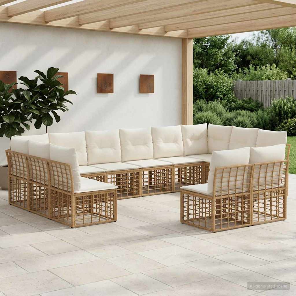 Conjunto de sofás de exterior 13 pcs Natural y Crema Poliéster