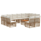 Conjunto de sofás de exterior 13 pcs Natural y Crema Poliéster