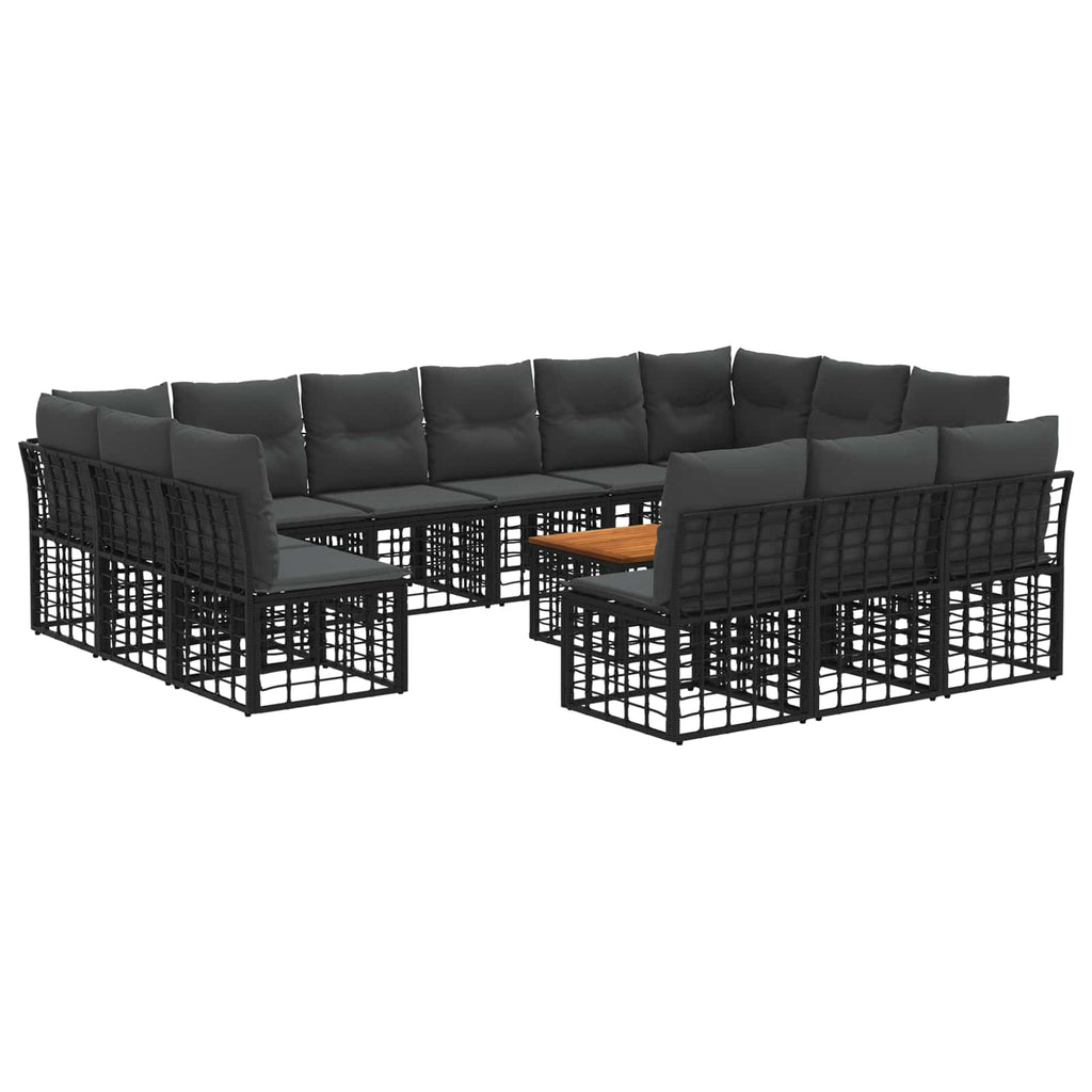 Conjunto de sofás de exterior 14 pcs Natural y Crema Poliéster