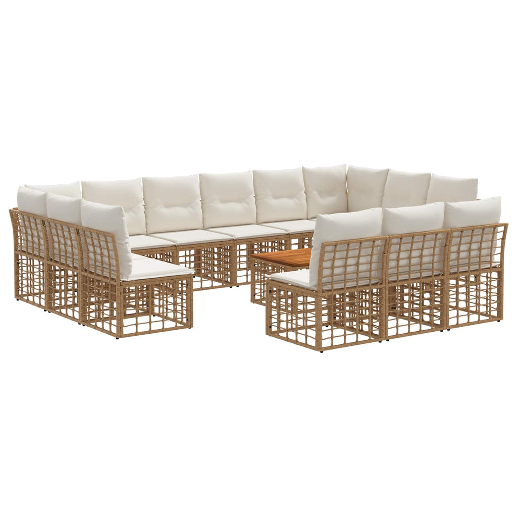 Conjunto de sofás de exterior 14 pcs Natural y Crema Poliéster