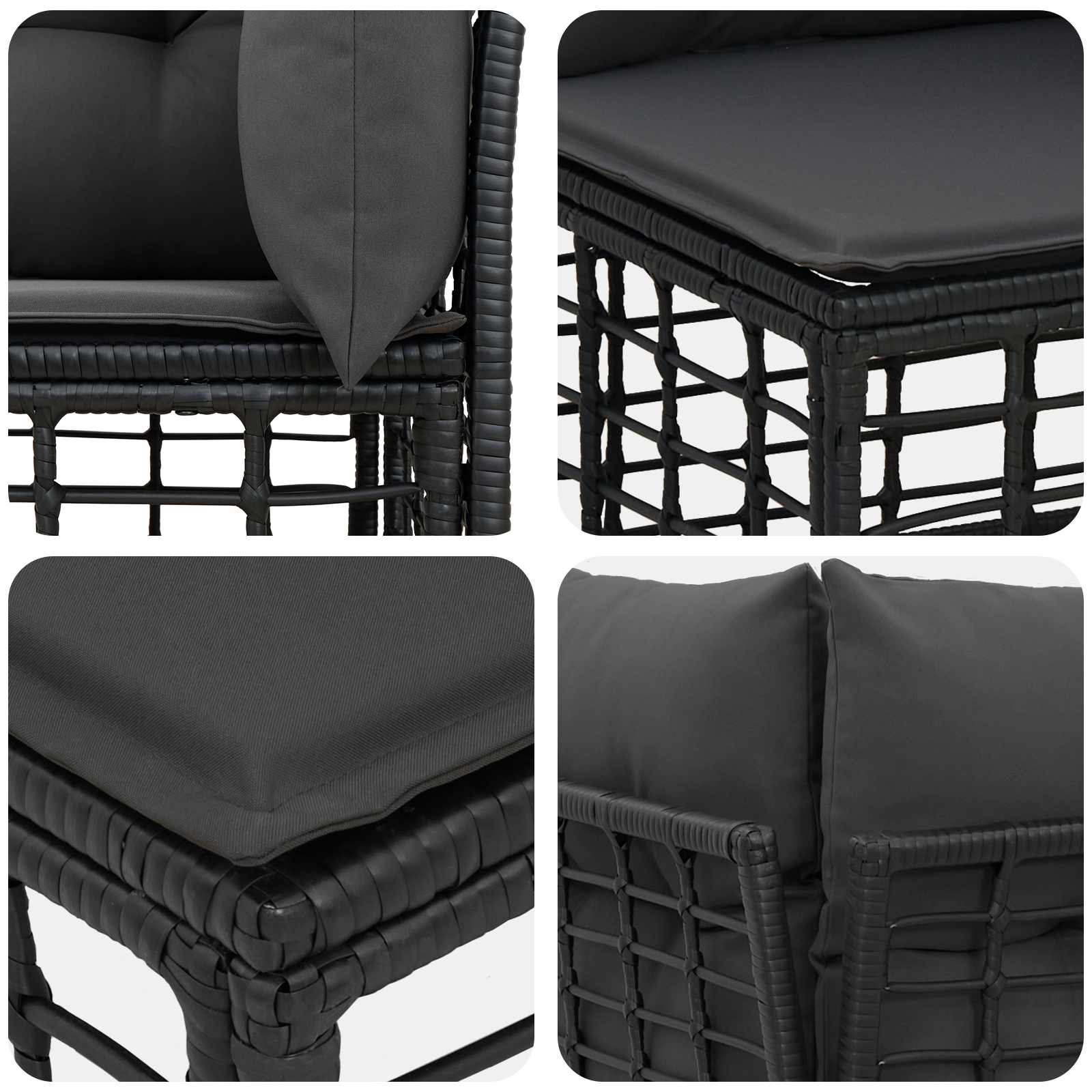 Conjunto de sofás de exterior Negro y Gris oscuro Poliéster
