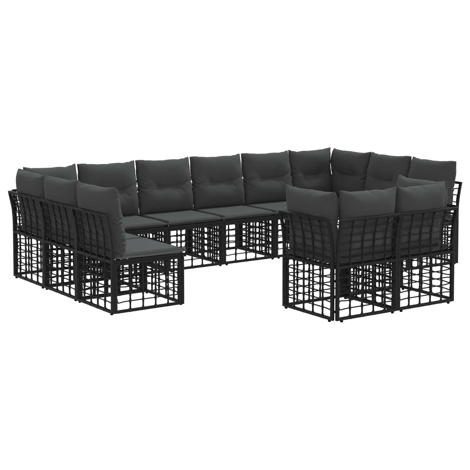 Conjunto de sofás de exterior Negro y Gris oscuro Poliéster