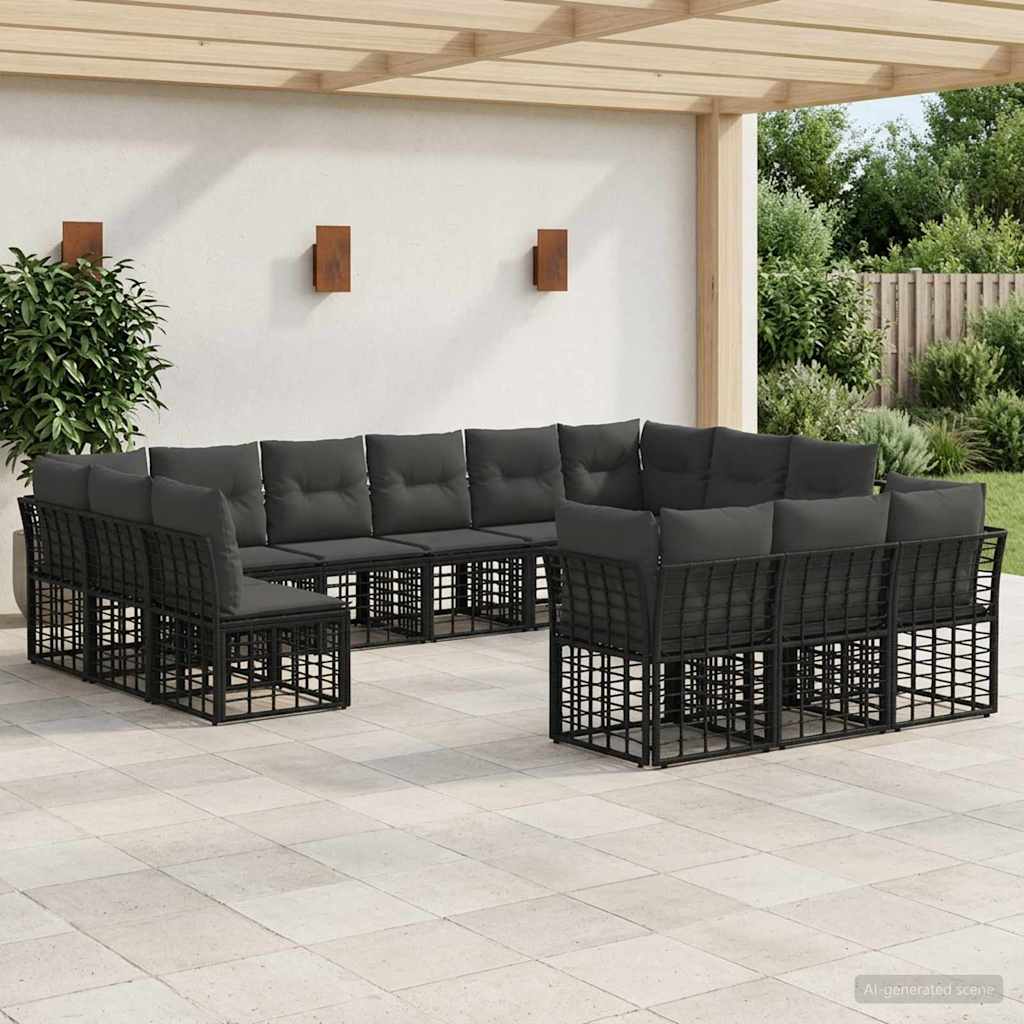 Conjunto de sofás de exterior 14 pcs Natural y Crema Poliéster