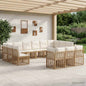 Conjunto de sofás de exterior 14 pçs Natural e Creme Poliéster