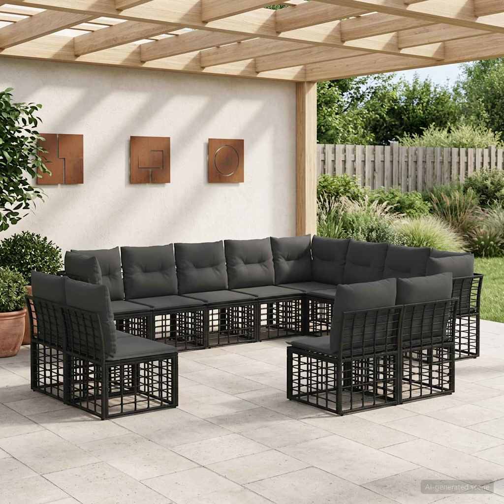 Conjunto de sofás de exterior 13 pcs Natural y Crema Poliéster