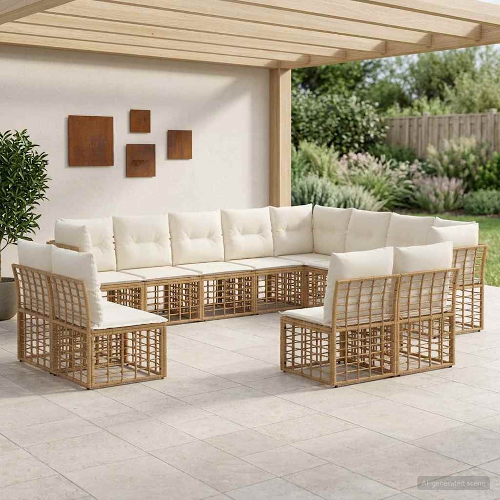 Conjunto de sofás de exterior 13 pcs Natural y Crema Poliéster