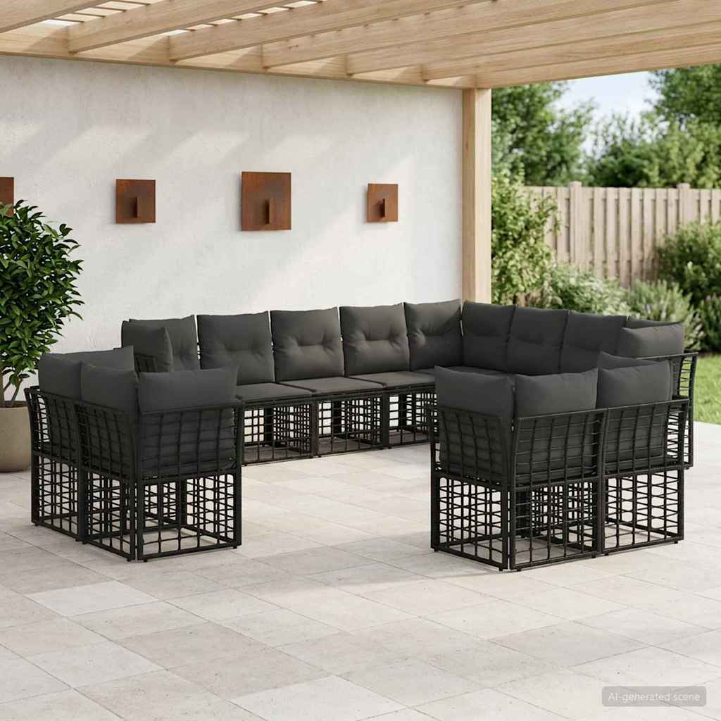 Conjunto de sofás de exterior 13 pcs Natural y Crema Poliéster