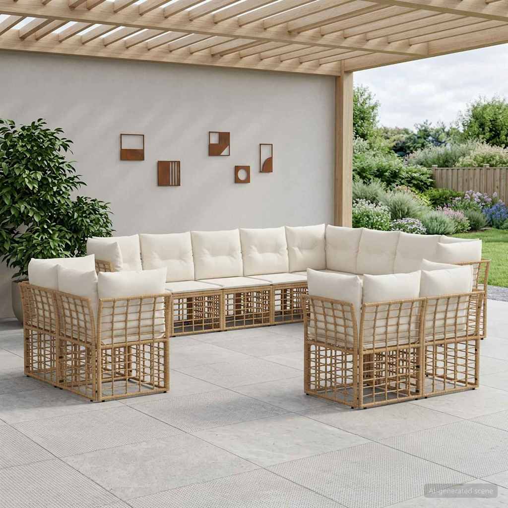 Conjunto de sofás de exterior 13 pcs Natural y Crema Poliéster