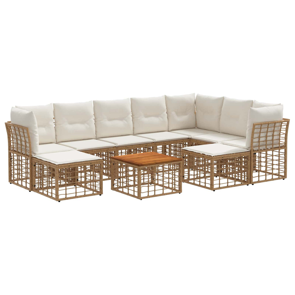 Conjunto de sofás de exterior 10 pcs Natural y Crema Poliéster