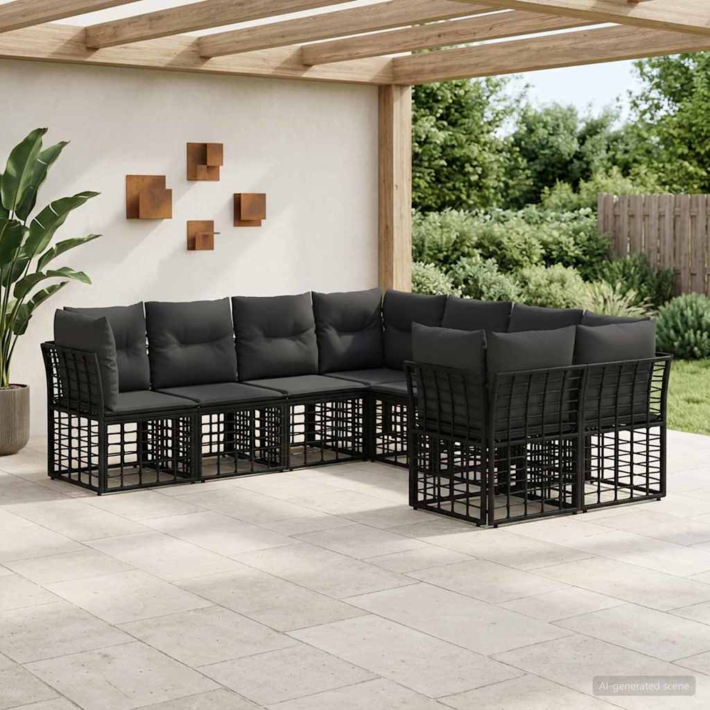 Conjunto de sofás de exterior 8 pçs Natural e Creme Poliéster