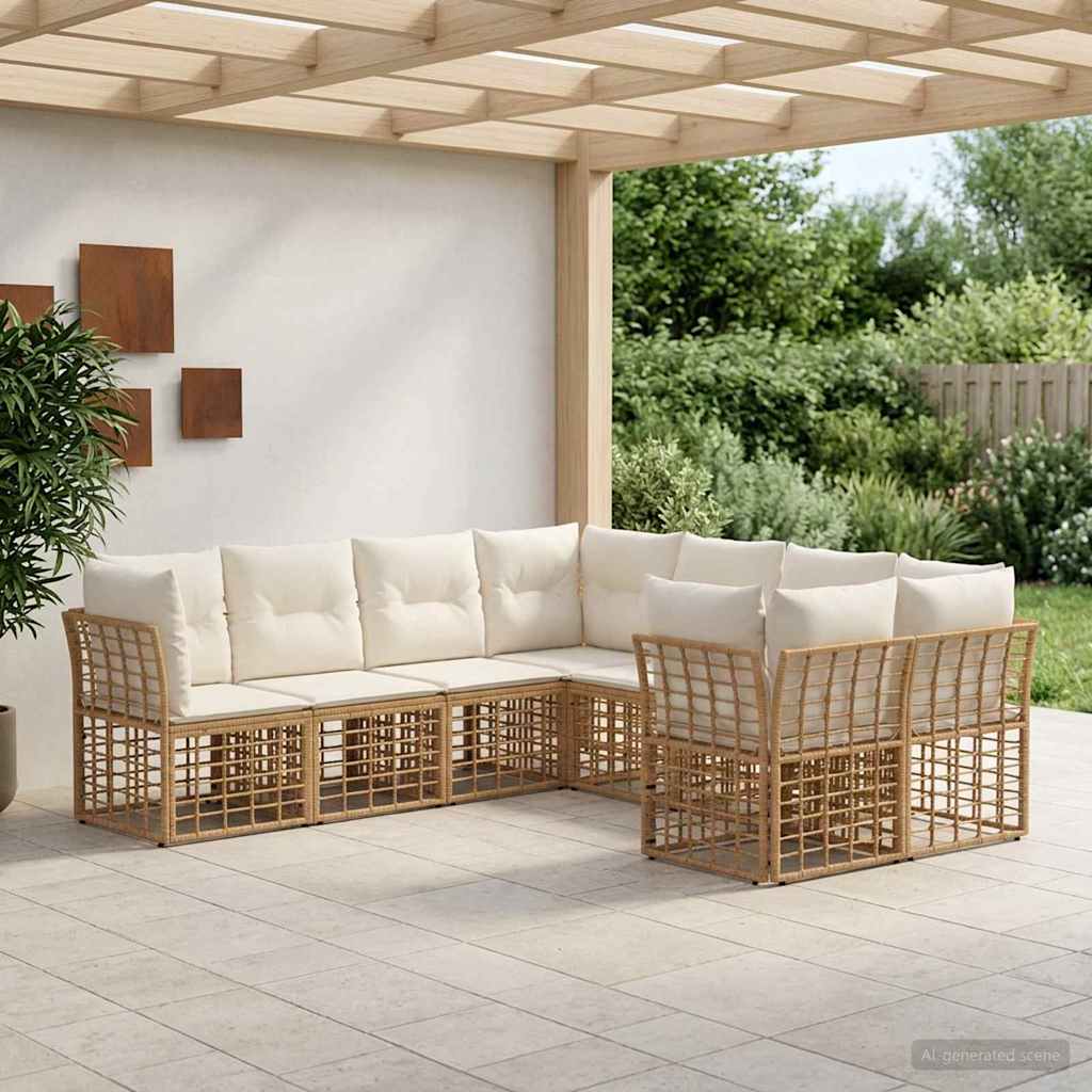 Conjunto de sofás de exterior 8 pcs Natural y Crema Poliéster