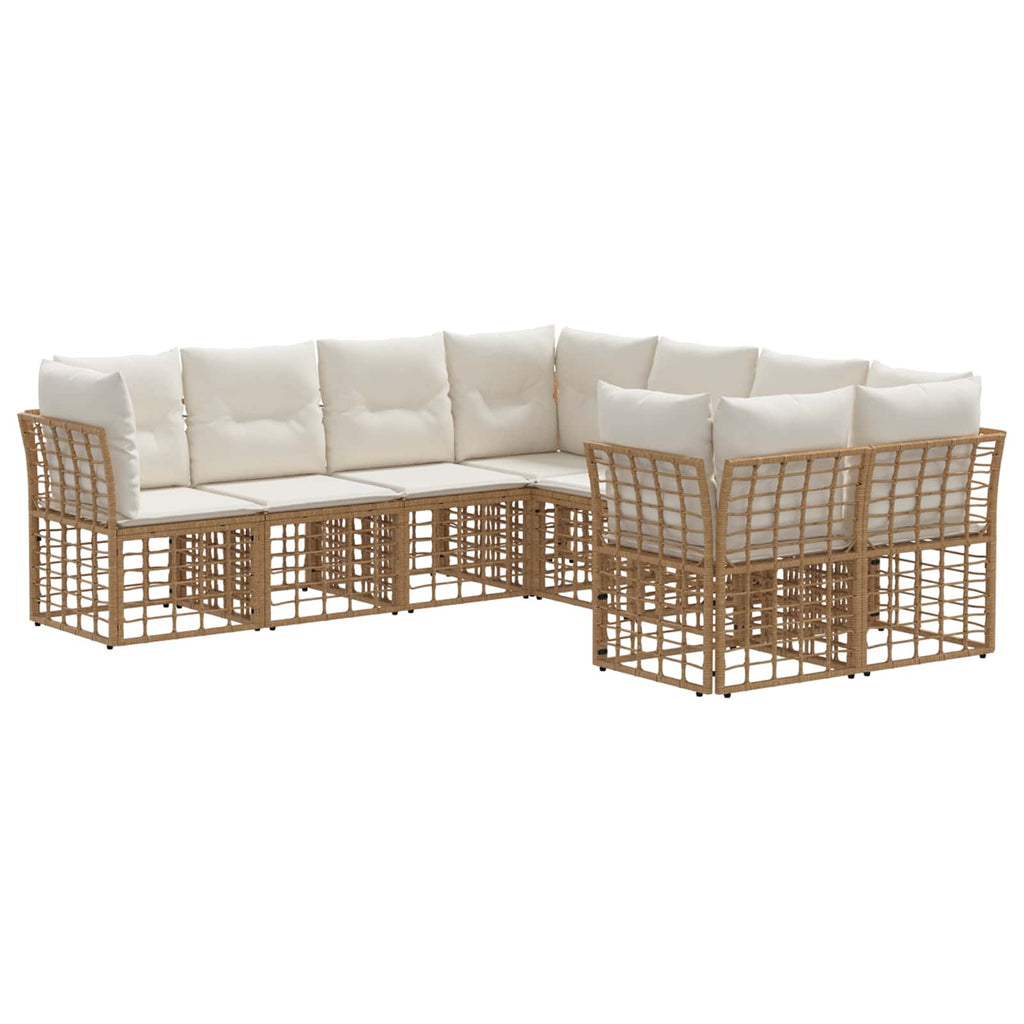Conjunto de sofás de exterior 8 pcs Natural y Crema Poliéster