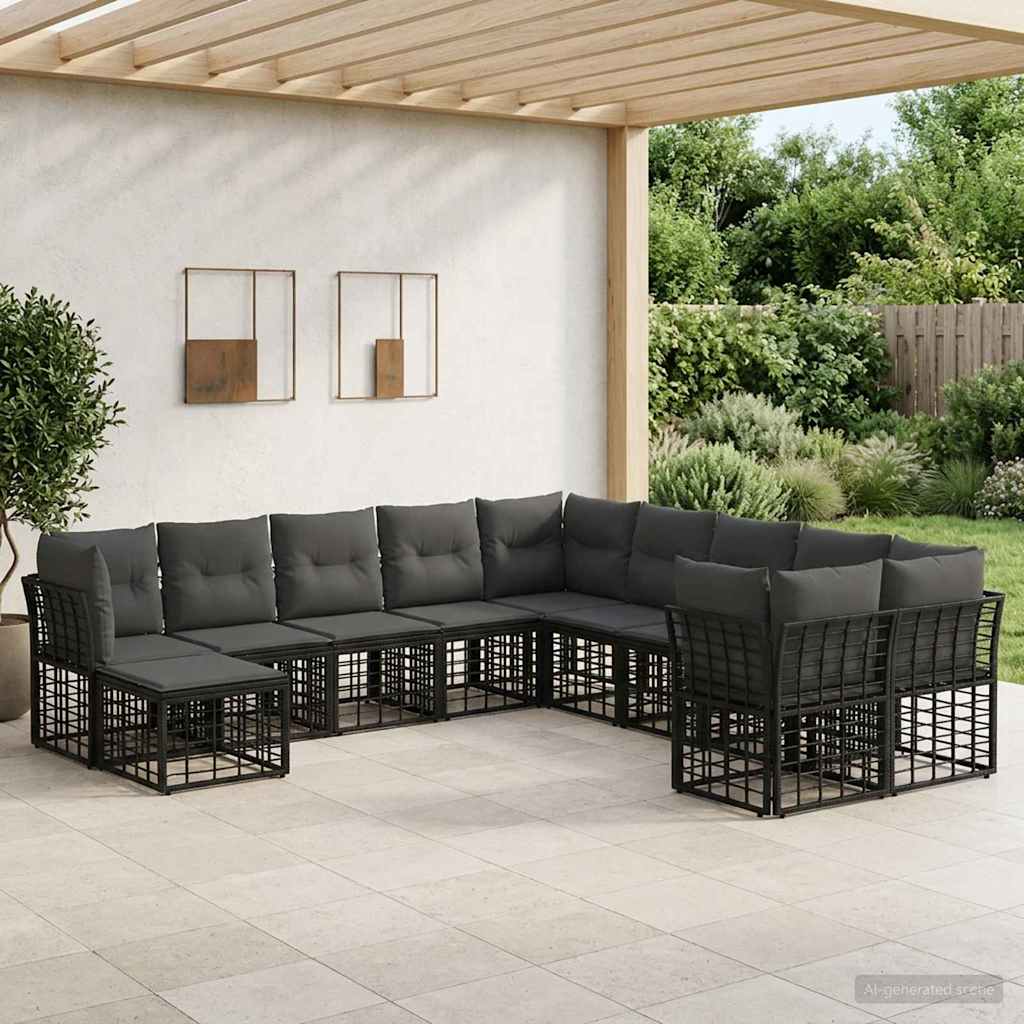 Conjunto de sofás de exterior 10 pcs Natural y Crema Poliéster
