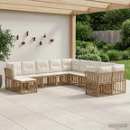 Conjunto de sofás de exterior 10 pcs Natural y Crema Poliéster