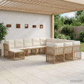 Conjunto de sofás de exterior 12 pcs Natural y Crema Poliéster