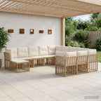 Conjunto de sofás de exterior 12 pcs Natural y Crema Poliéster