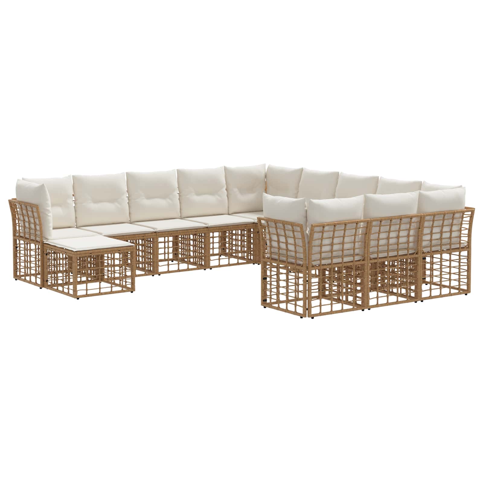 Conjunto de sofás de exterior 12 pcs Natural y Crema Poliéster