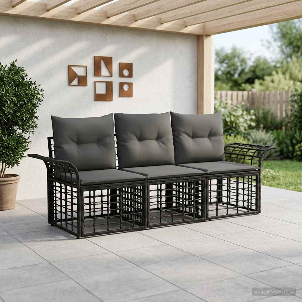 Conjunto de sofás de exterior 3 pcs Natural y Crema Poliéster
