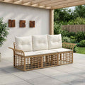 Conjunto de sofás de exterior 3 pcs Natural y Crema Poliéster