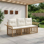 Conjunto de sofás de exterior 3 pcs Natural y Crema Poliéster