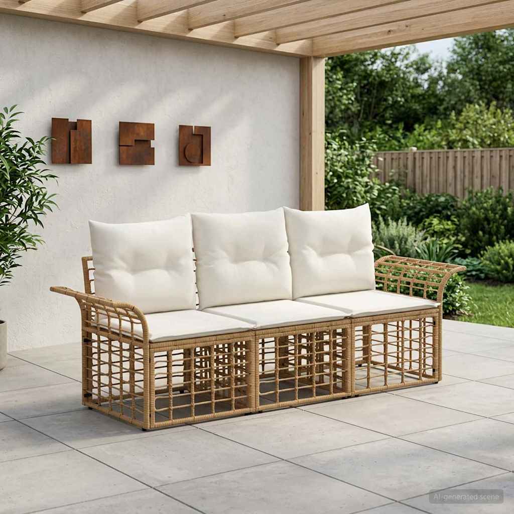 Conjunto de sofás de exterior 3 pcs Natural y Crema Poliéster