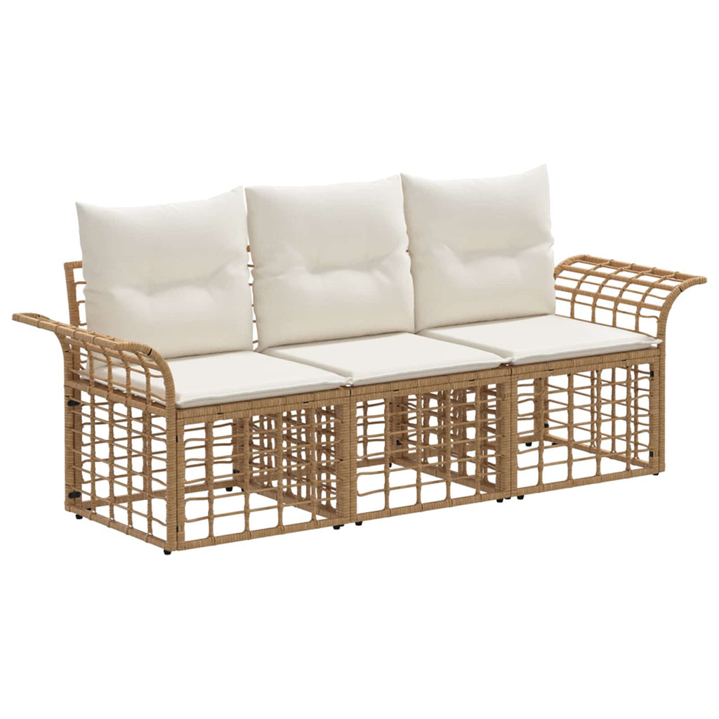 Conjunto de sofás de exterior 3 pcs Natural y Crema Poliéster