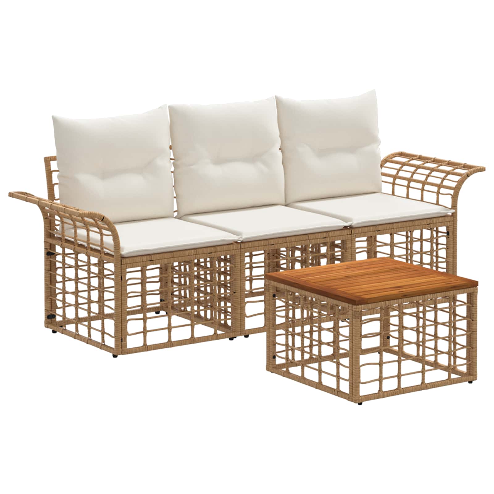 Conjunto de sofás de exterior 3 pcs Natural y Crema Poliéster