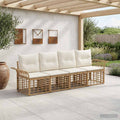 Conjunto de sofás de exterior 4 pcs Natural y Crema Poliéster