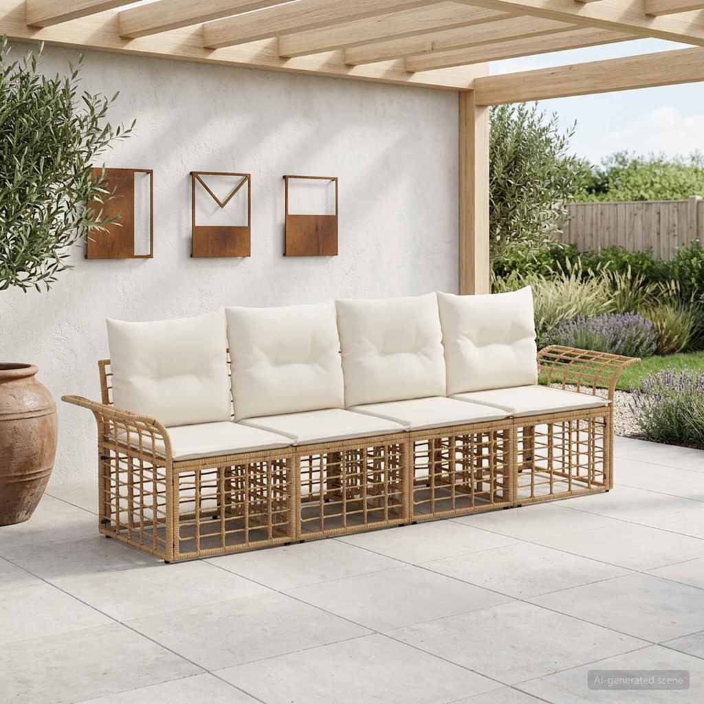 Conjunto de sofás de exterior 4 pcs Natural y Crema Poliéster