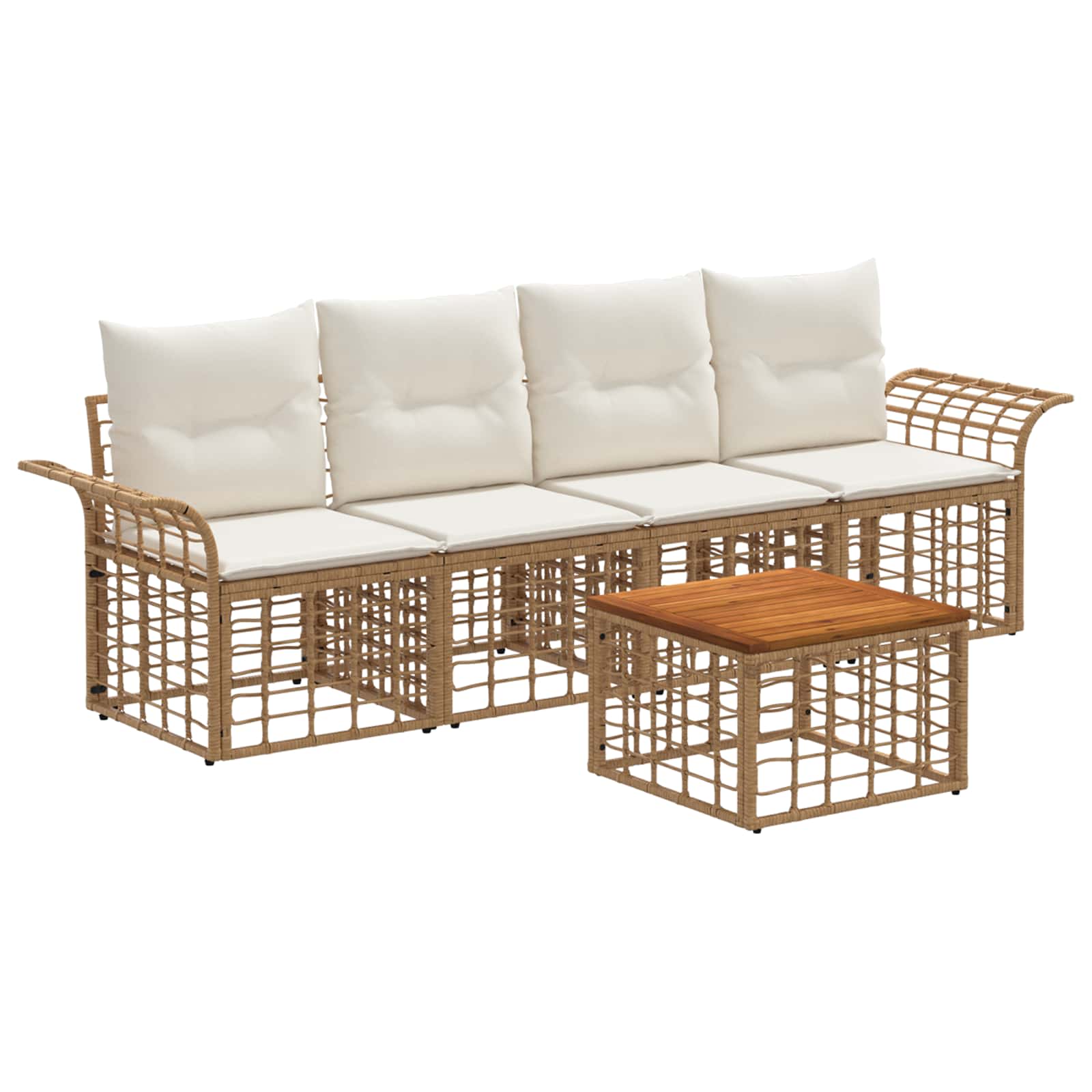 Conjunto de sofás de exterior 4 pcs Natural y Crema Poliéster