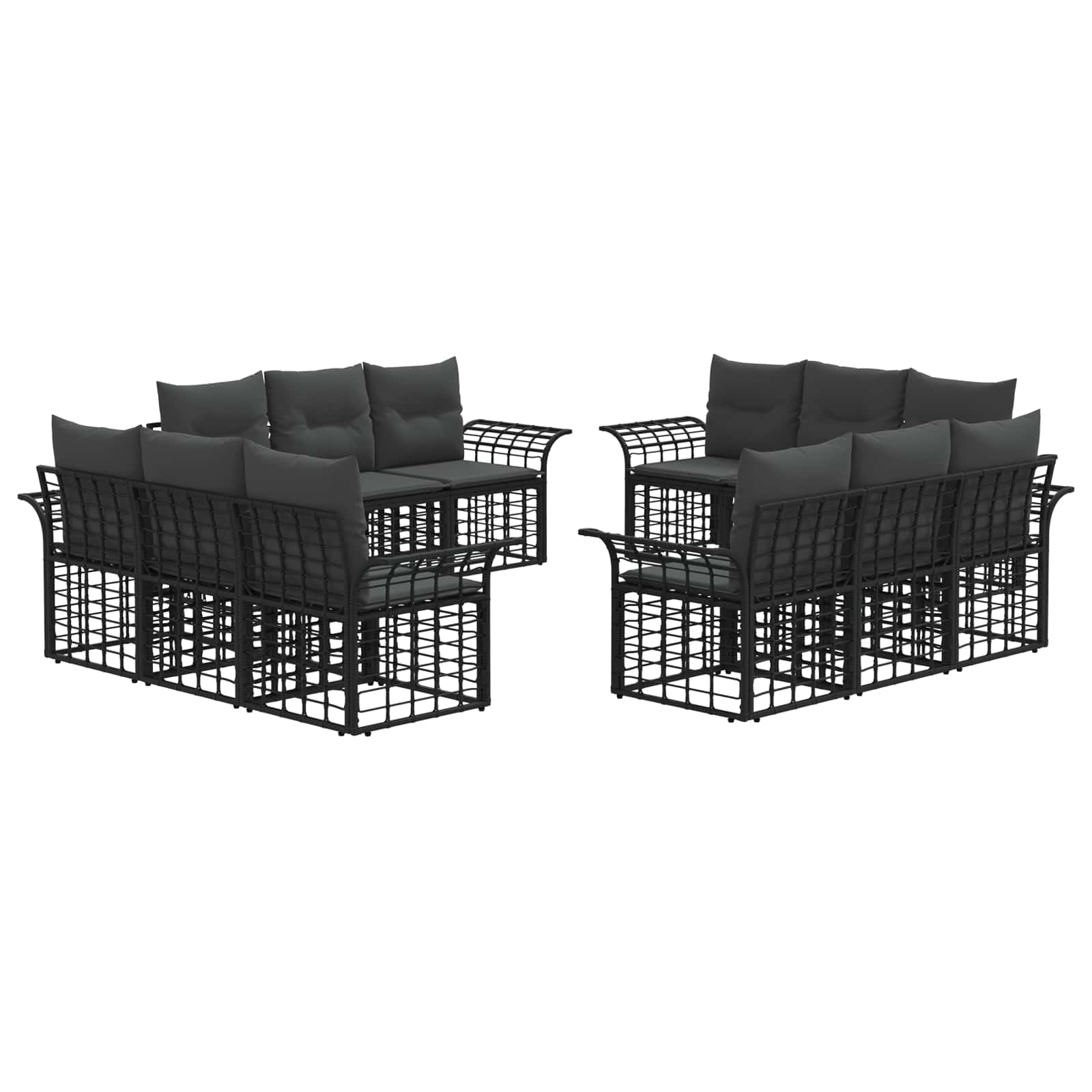 Conjunto de sofás de exterior 12 pcs Negro y Gris oscuro