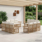 Conjunto de sofás de exterior 12 pcs Natural y Crema Poliéster
