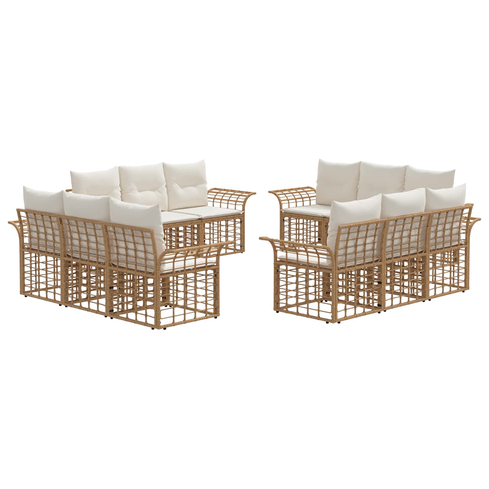 Conjunto de sofás de exterior 12 pcs Natural y Crema Poliéster