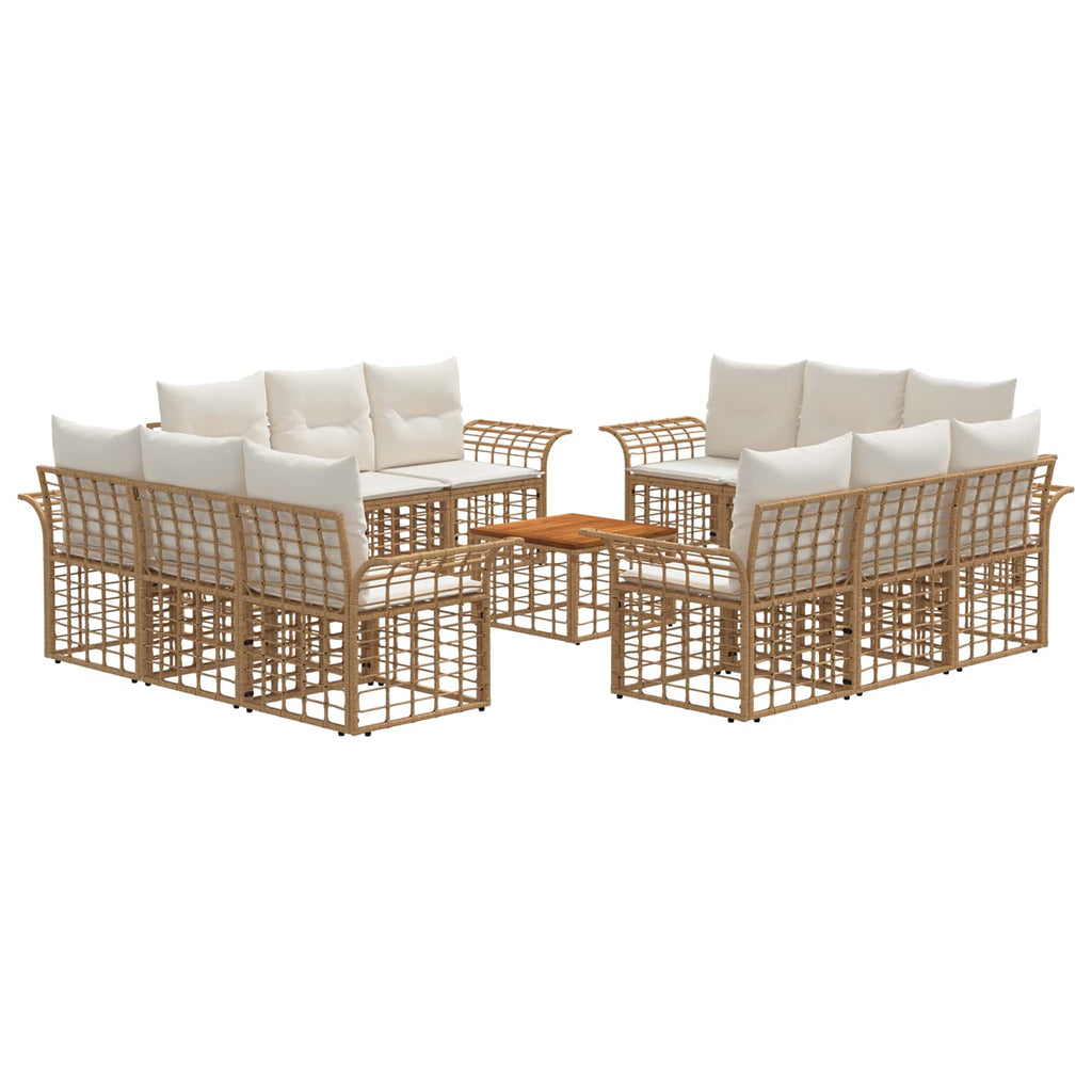 Conjunto de sofás de exterior 13 pcs Natural y Crema Poliéster