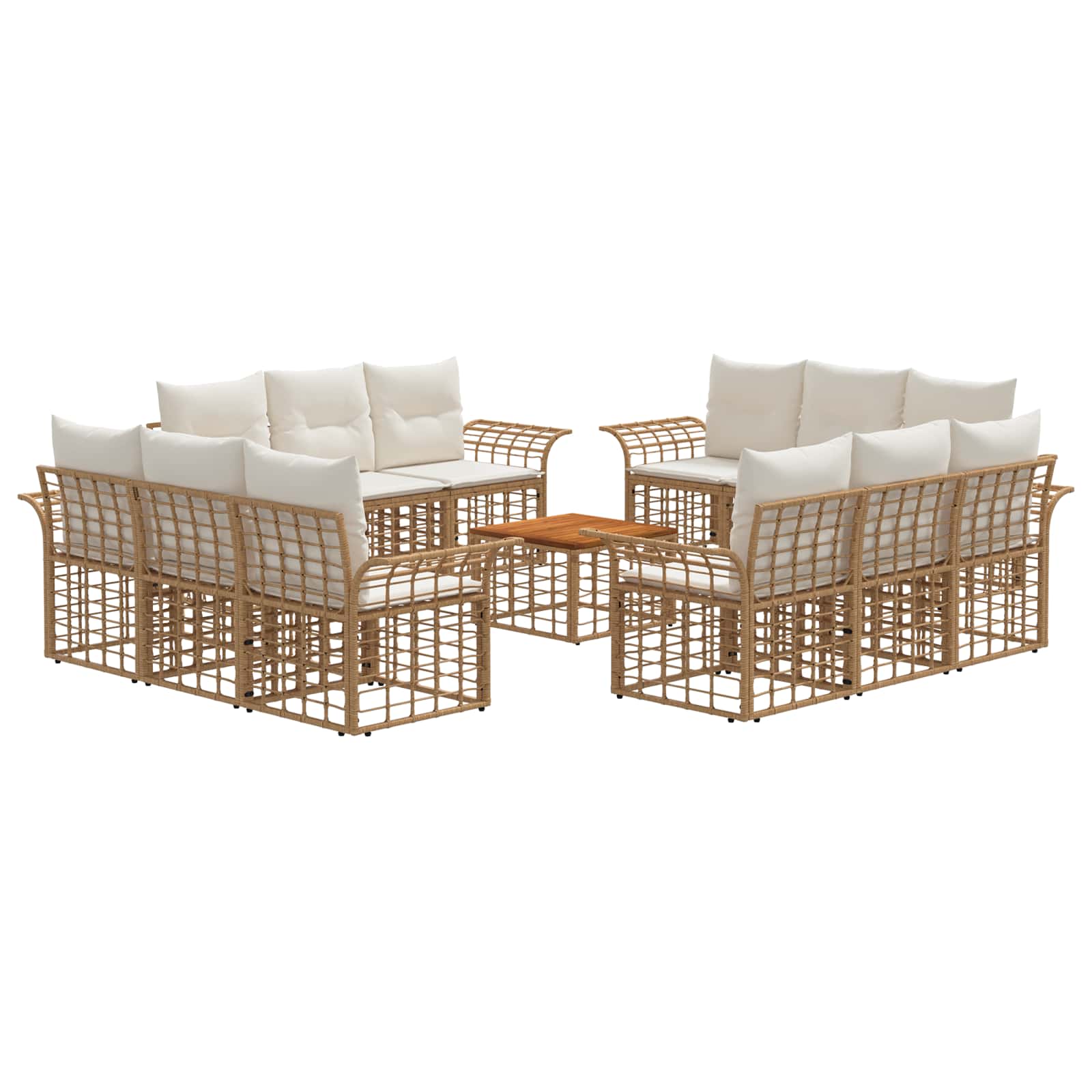 Conjunto de sofás de exterior 13 pcs Natural y Crema Poliéster