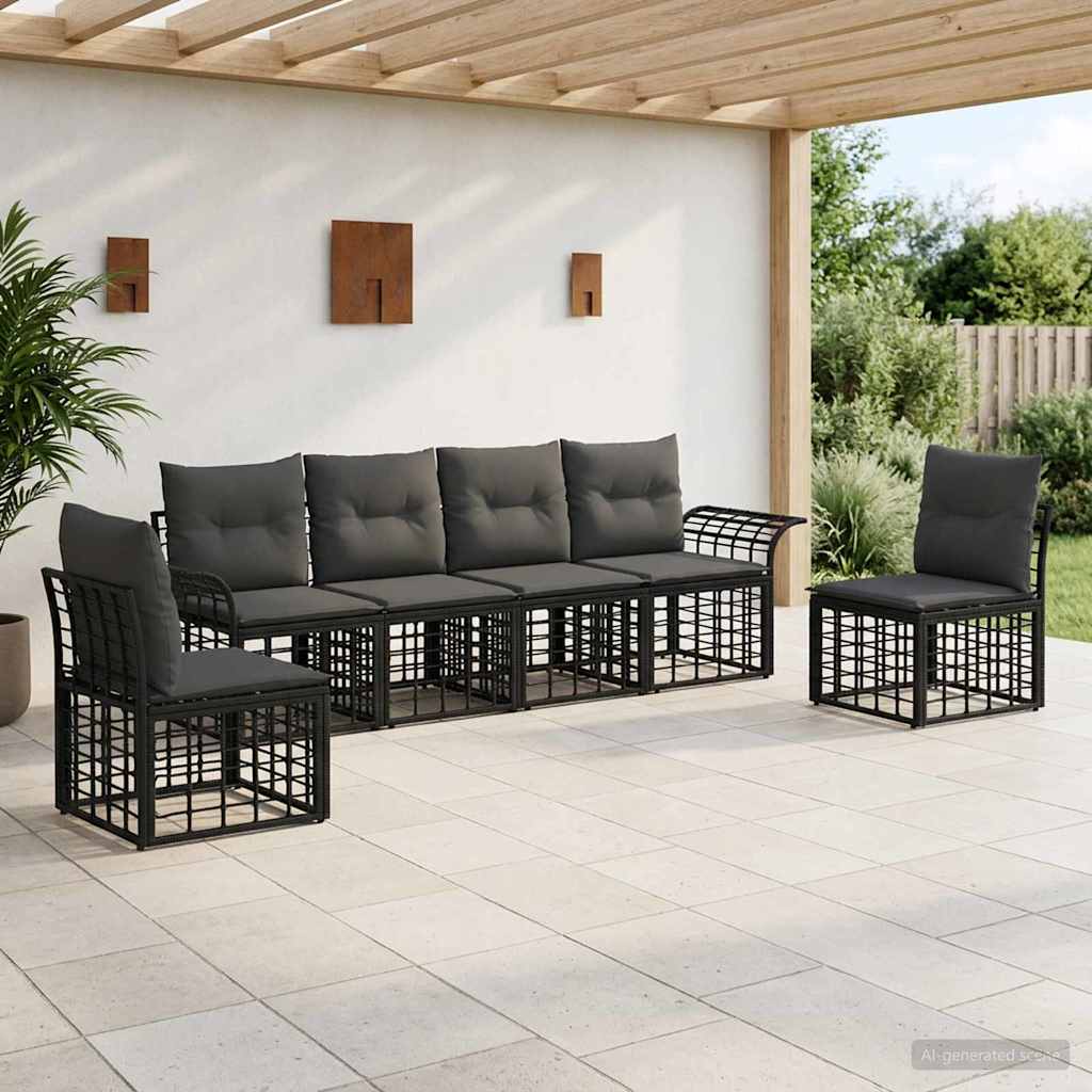 Conjunto de sofás de exterior 6 pcs Negro y Gris oscuro