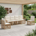 Conjunto de sofás de exterior 6 pcs Natural y Crema Poliéster