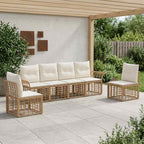 Conjunto de sofás de exterior 6 pcs Natural y Crema Poliéster