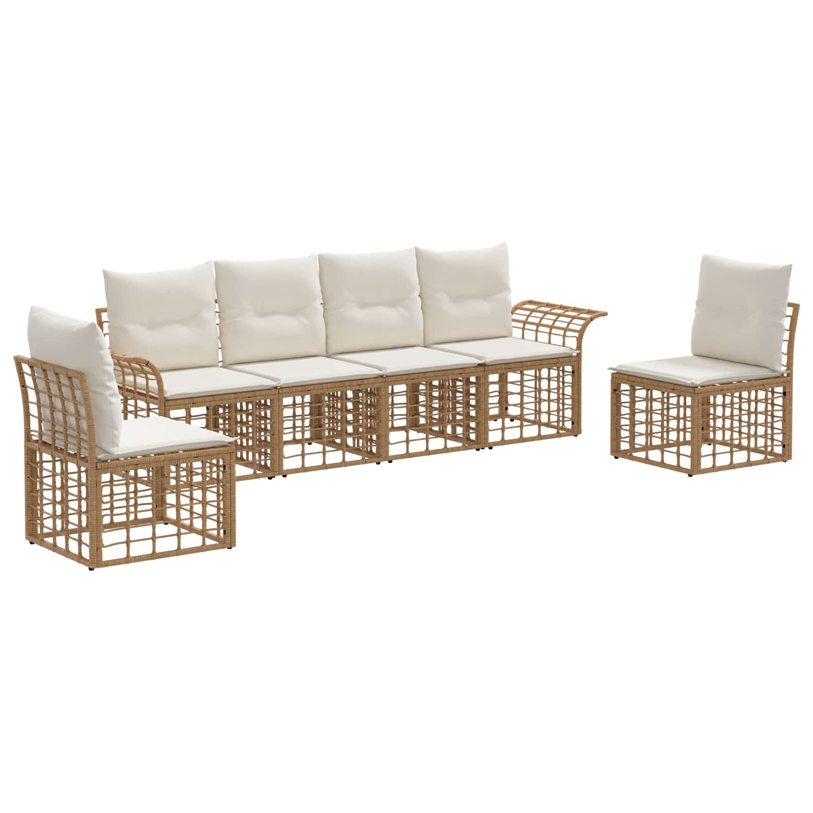 Conjunto de sofás de exterior 6 pcs Natural y Crema Poliéster