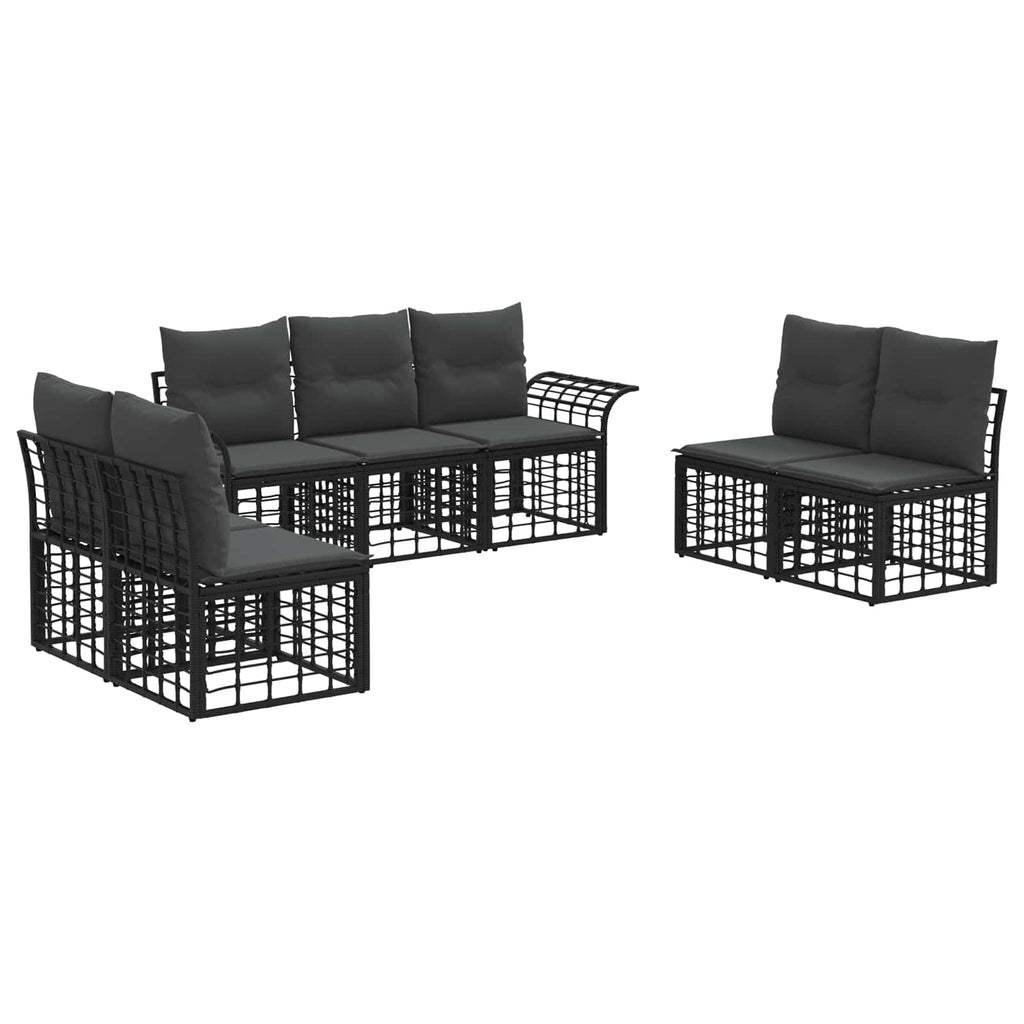 Conjunto de sofás de exterior 7 pcs Negro y Gris oscuro