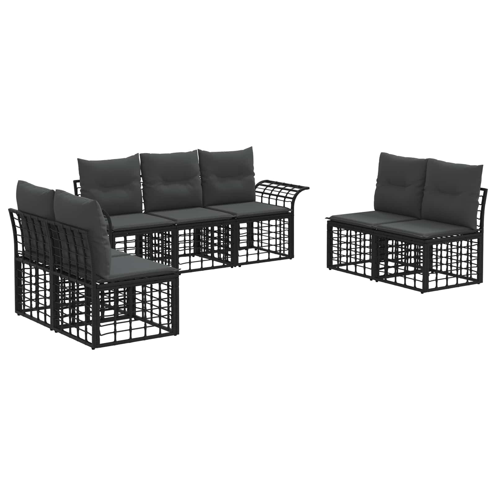 Conjunto de sofás de exterior 7 pcs Negro y Gris oscuro