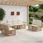 Conjunto de sofás de exterior 7 pcs Natural y Crema Poliéster