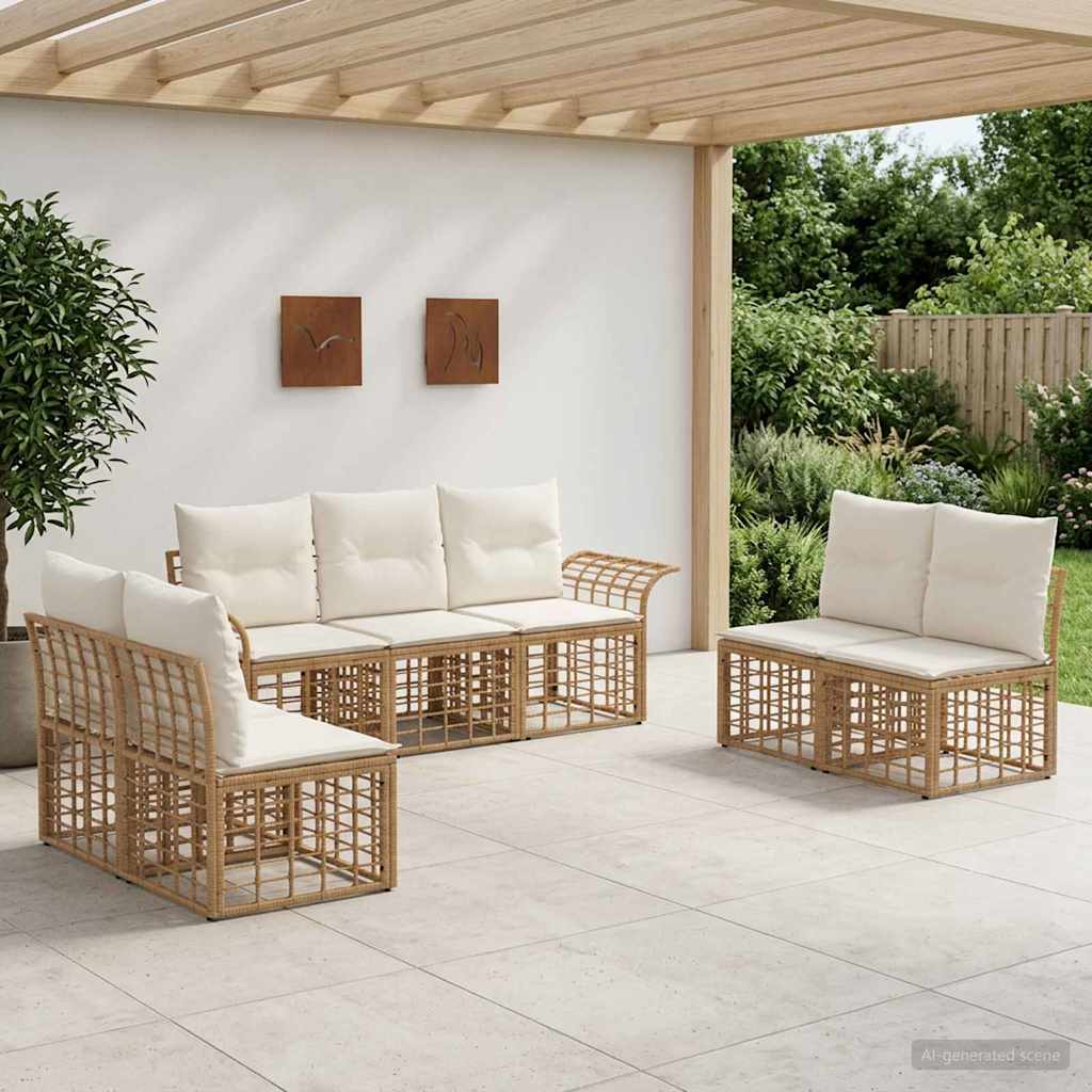 Conjunto de sofás de exterior 7 pcs Natural y Crema Poliéster