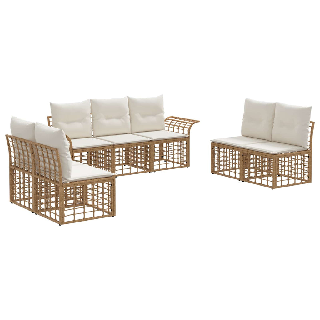 Conjunto de sofás de exterior 7 pcs Natural y Crema Poliéster
